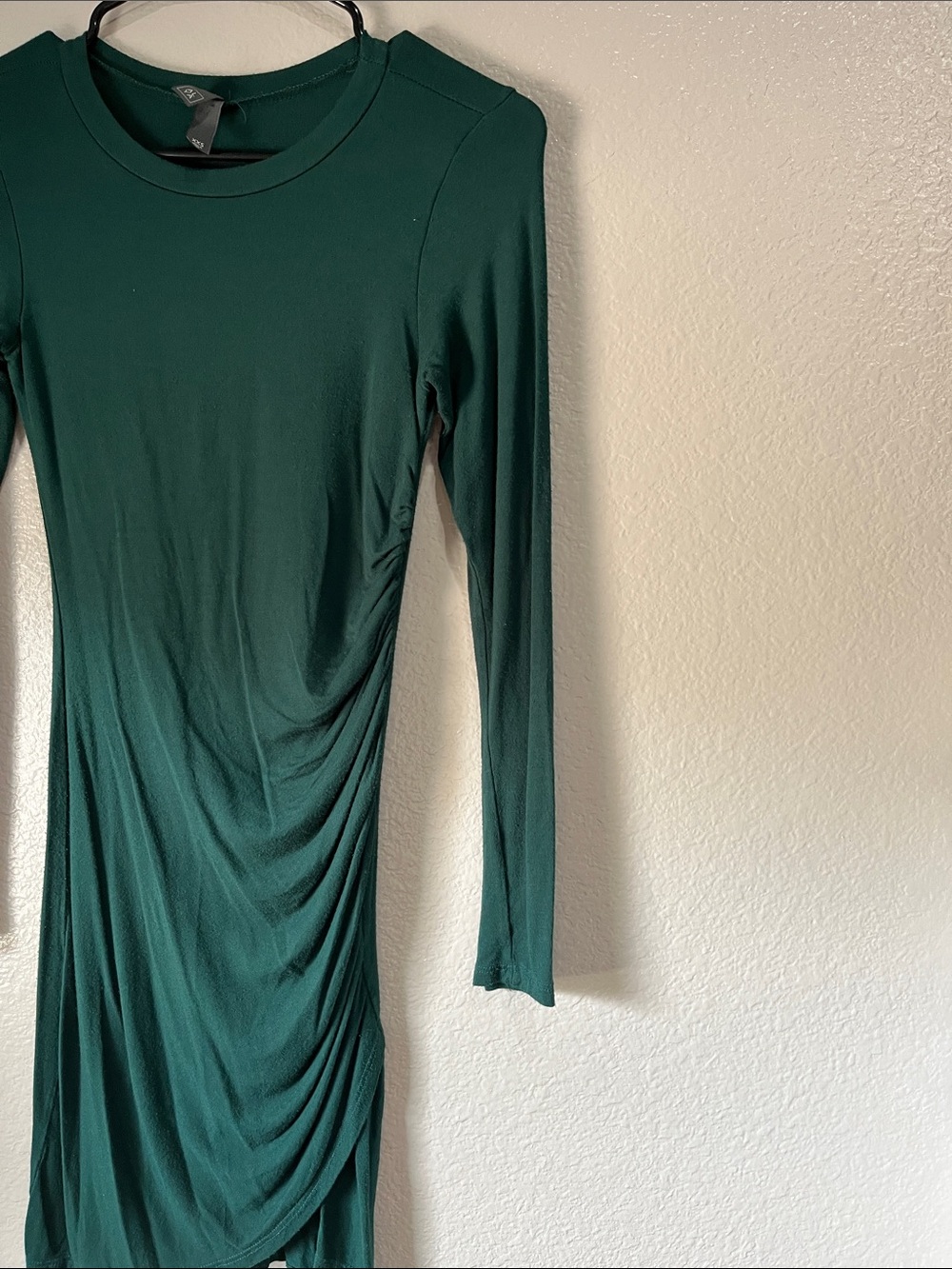 Alya Long Sleeve Ruched Forest Green Mini Dress Sz XXS Bodycon Lightweight Chic - Picture 7 of 8